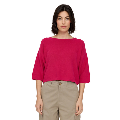 MAZINE || FINE KNIT JUMPER HALF SLEEVE MAGENTA PINK