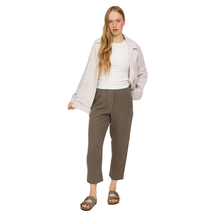 MAZINE II STRAIGHT LEG LINEN PANTS OLIVE BROWN