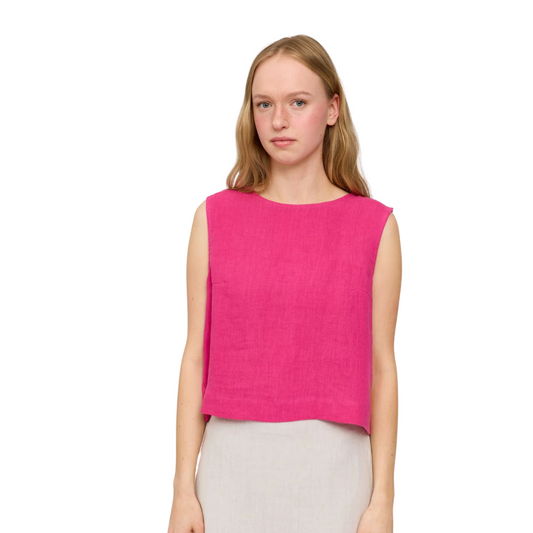 MAZINE || SLEEVELESS LINEN TOP FUCHSIA