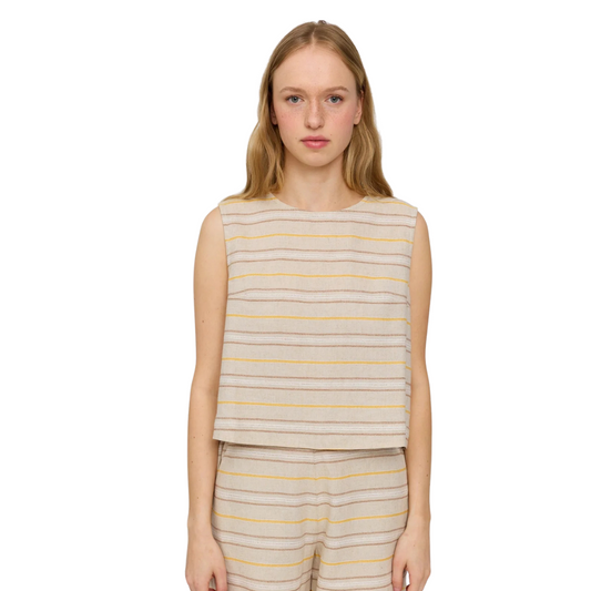 MAZINE || STRIPED LINEN- MIX TOP MOON MULTICOLOR