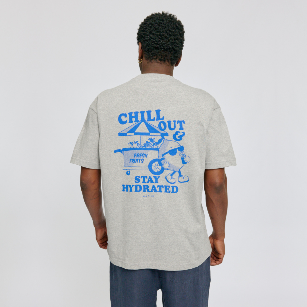 MAZINE || MENS BACK PRINT THEME T-SHIRT LIGHT GREY MEL