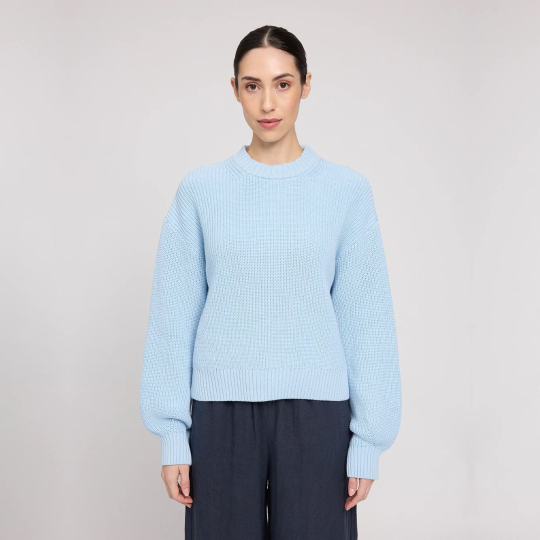 MAZINE || CHUNKY KNIT CREW NECK JUMPER DREAM BLUE DAMEN