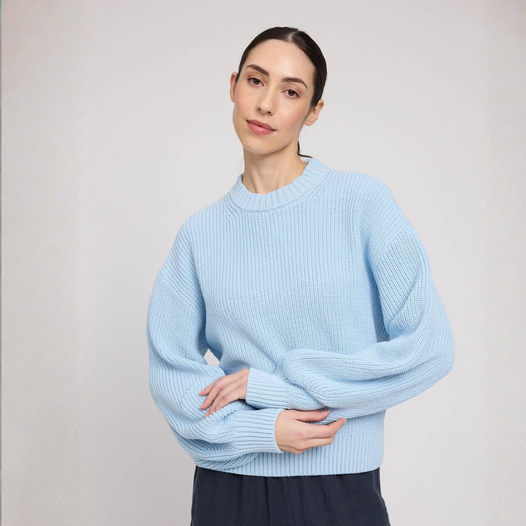 MAZINE || CHUNKY KNIT CREW NECK JUMPER DREAM BLUE DAMEN