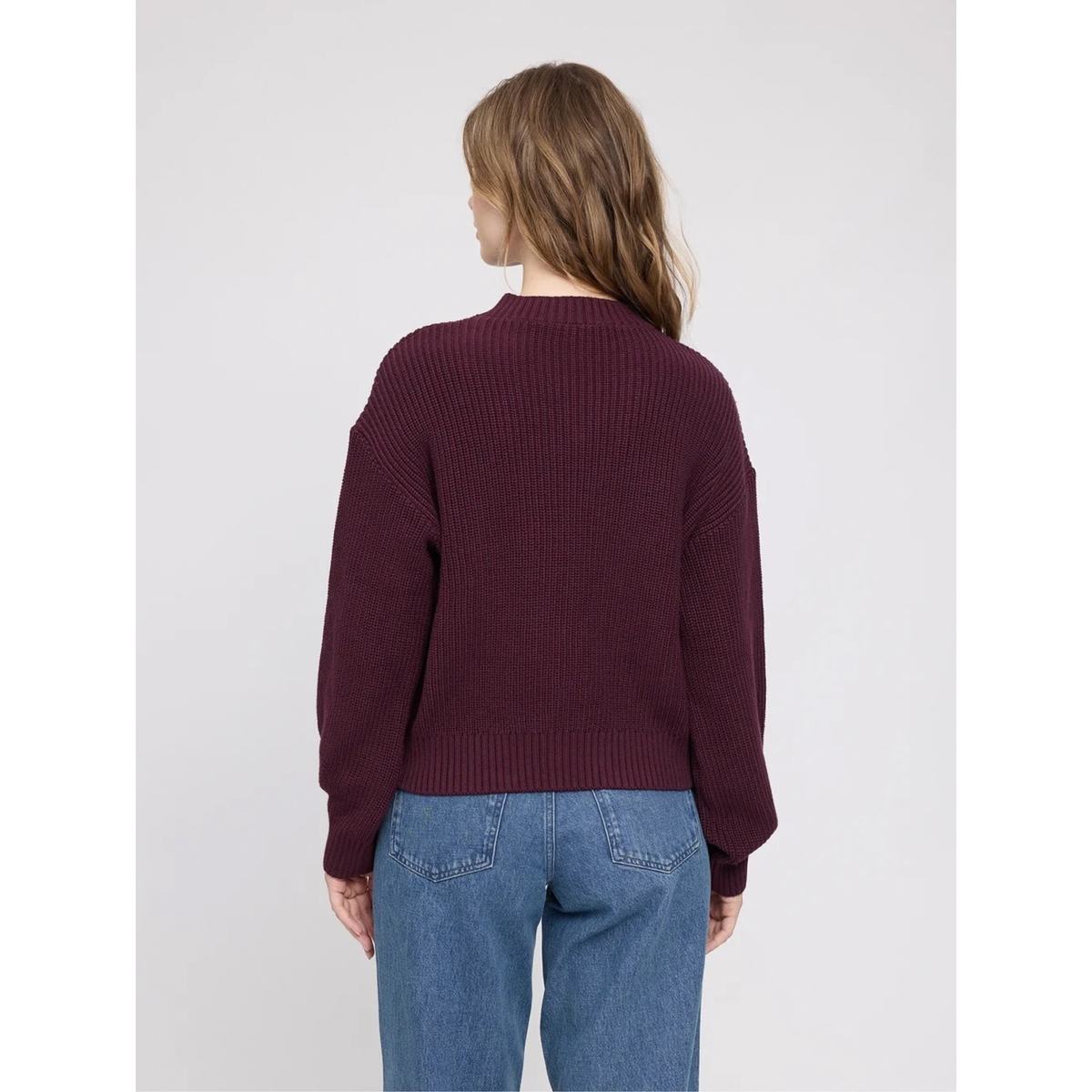 MAZINE || CHUNKY KNIT V-NECK JUMPER ORGANIC COTTON BURGUNDY WOMEN