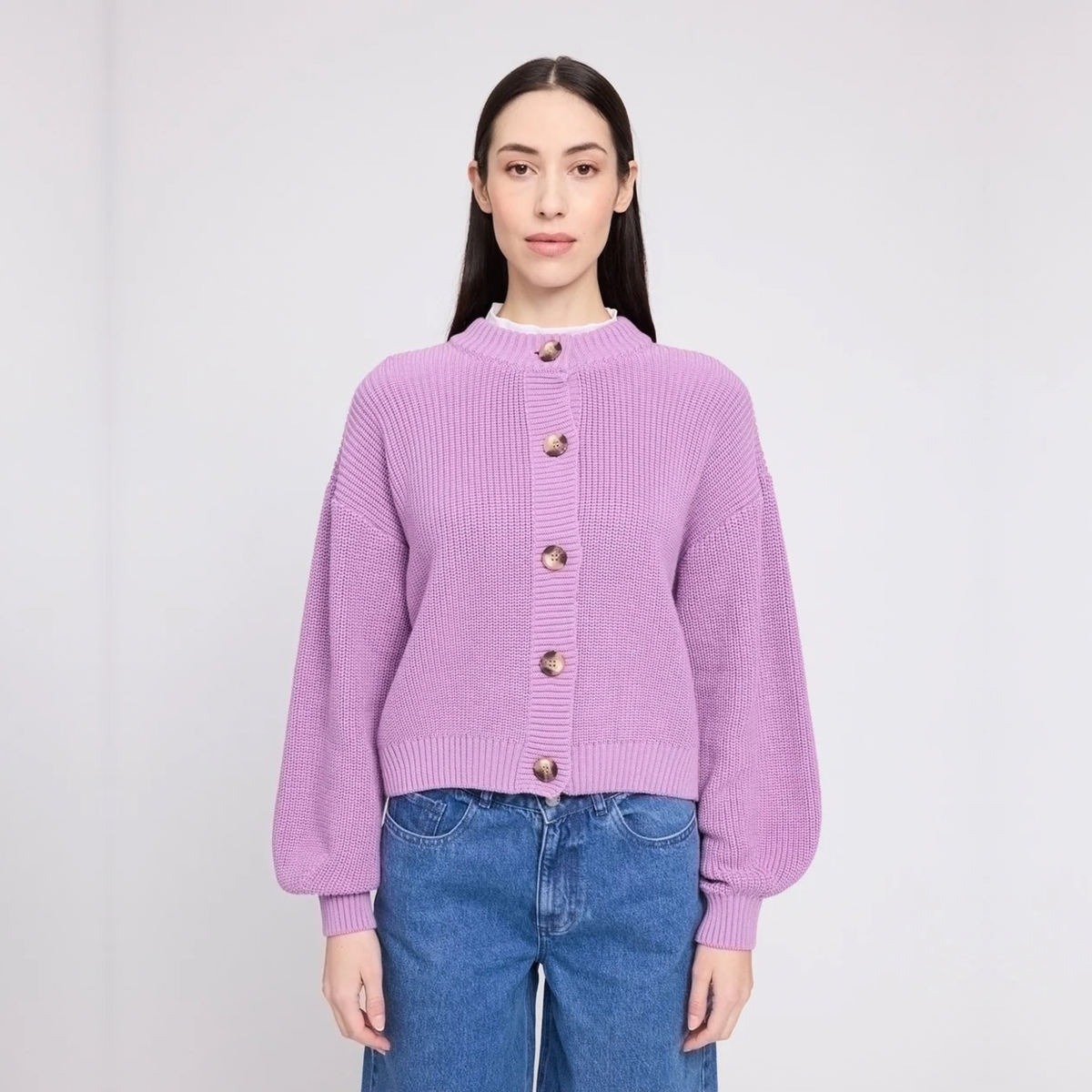 MAZINE || CREW NECK KNIT CARDIGAN WOMEN GRAPE PINK