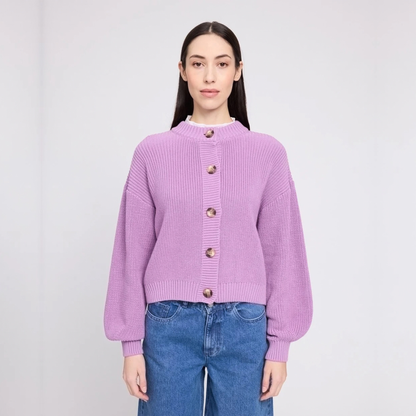 MAZINE || CREW NECK KNIT CARDIGAN WOMEN GRAPE PINK