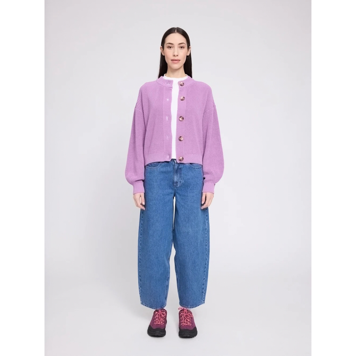 MAZINE || CREW NECK KNIT CARDIGAN WOMEN GRAPE PINK