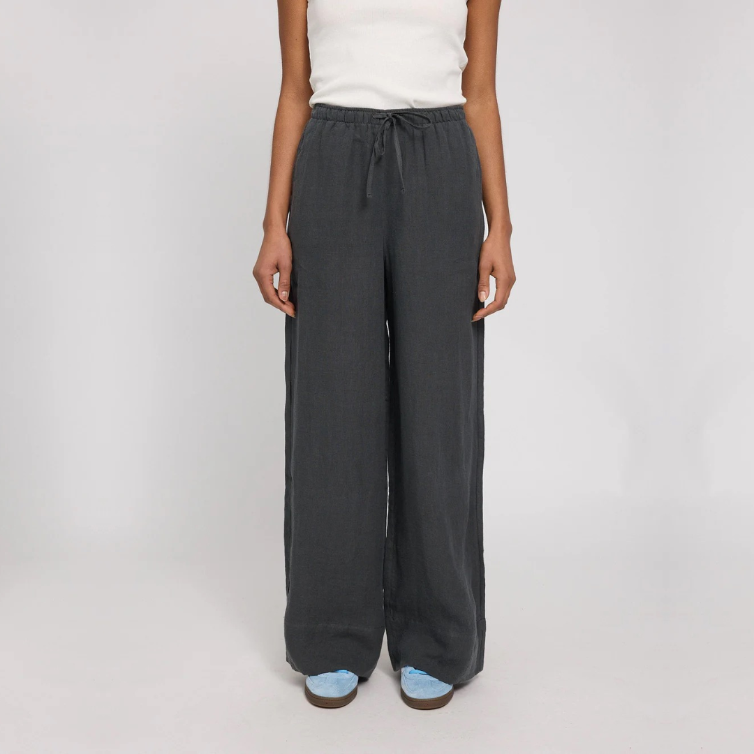 MAZINE || DRAWSTRING LINEN PANTS ANTHRA DAMEN