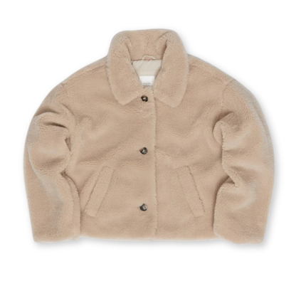 MAZINE || FAUX-FUR BUTTON JACKET Natural