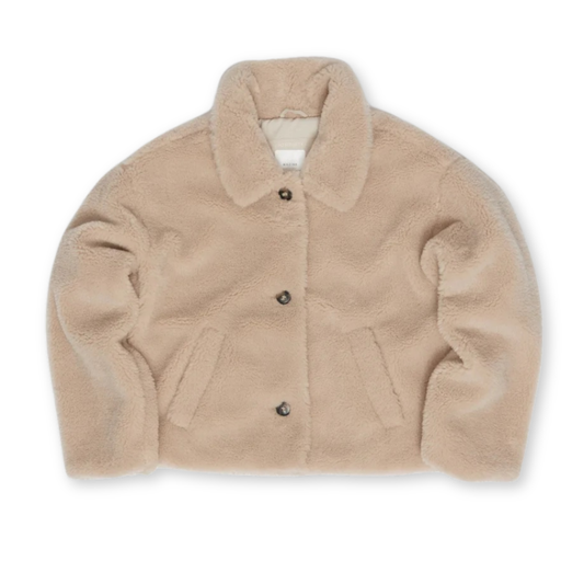 MAZINE || FAUX-FUR BUTTON JACKET Natural