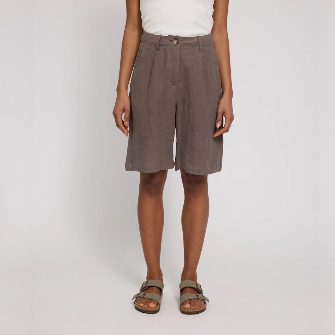 MAZINE || LINEN BERMUDA SHORT DAMEN GREY BROWN