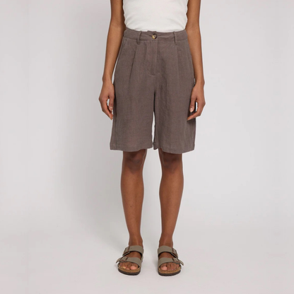 MAZINE || LINEN BERMUDA SHORT DAMEN GREY BROWN