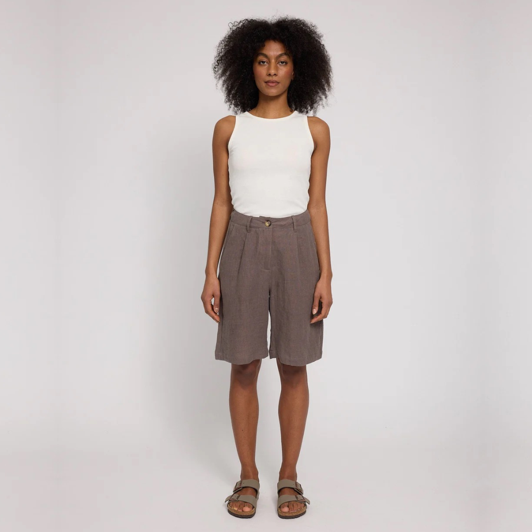 MAZINE || LINEN BERMUDA SHORT DAMEN GREY BROWN