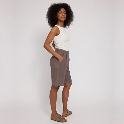 MAZINE || LINEN BERMUDA SHORT DAMEN GREY BROWN