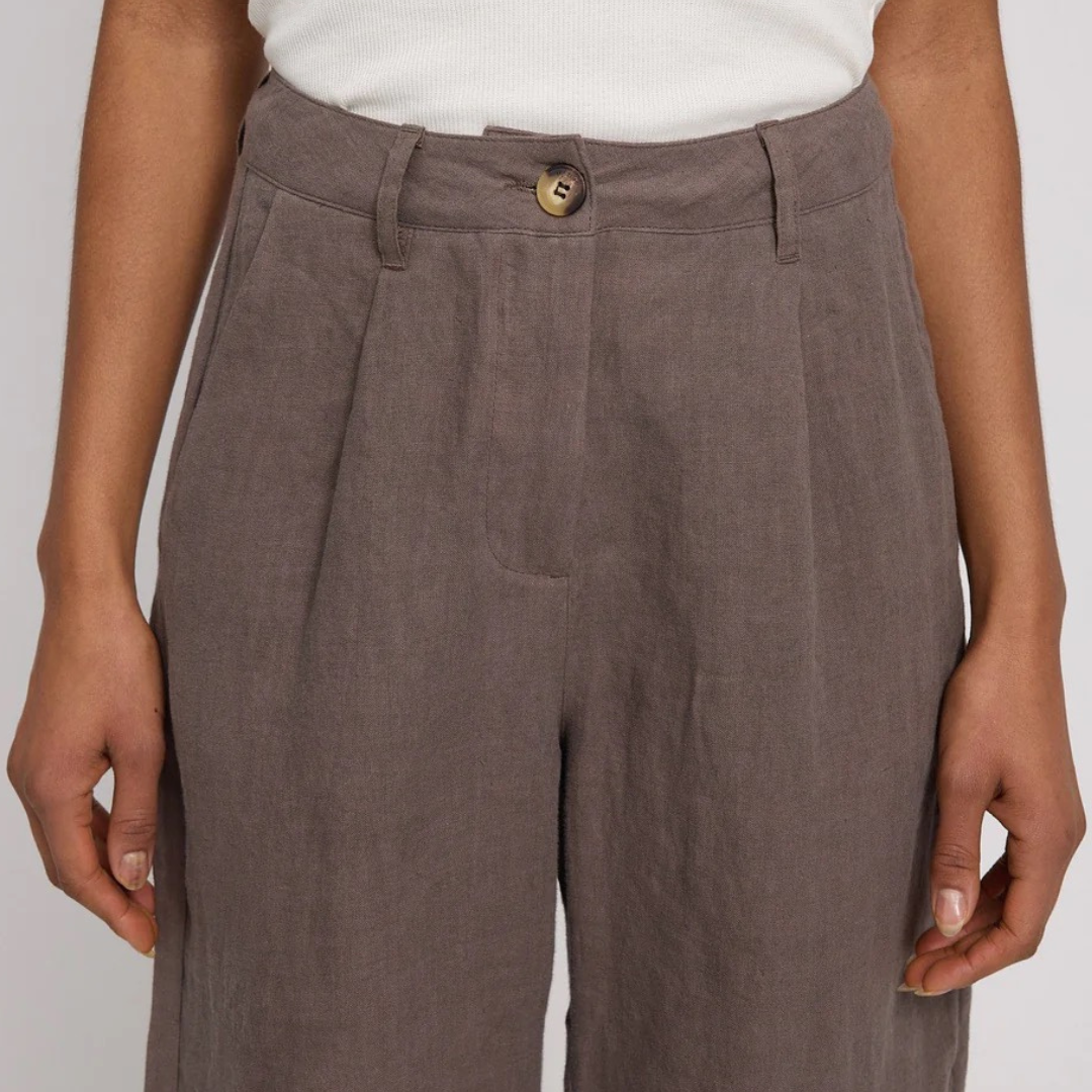 MAZINE || LINEN BERMUDA SHORT DAMEN GREY BROWN