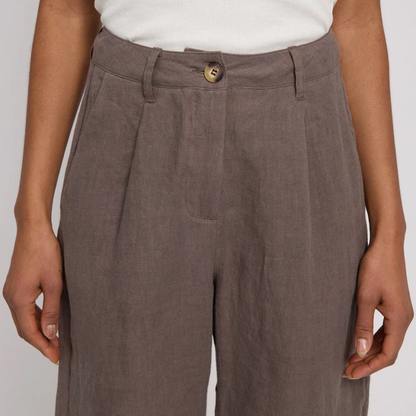 MAZINE || LINEN BERMUDA SHORT DAMEN GREY BROWN