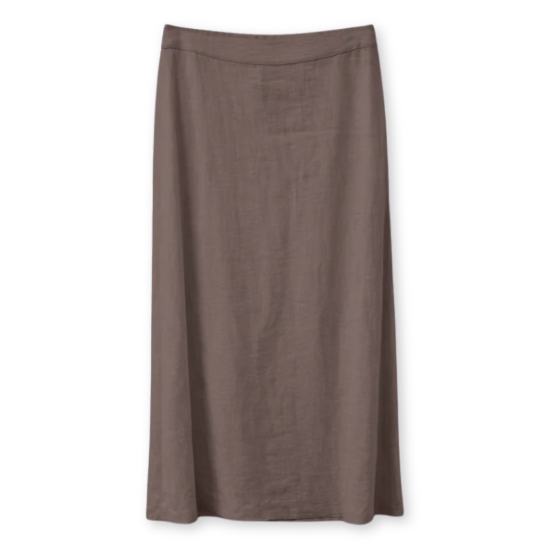 MAZINE || LINEN MIDI SKIRT GREY BROWN