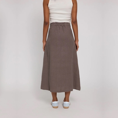 MAZINE || LINEN MIDI SKIRT GREY BROWN