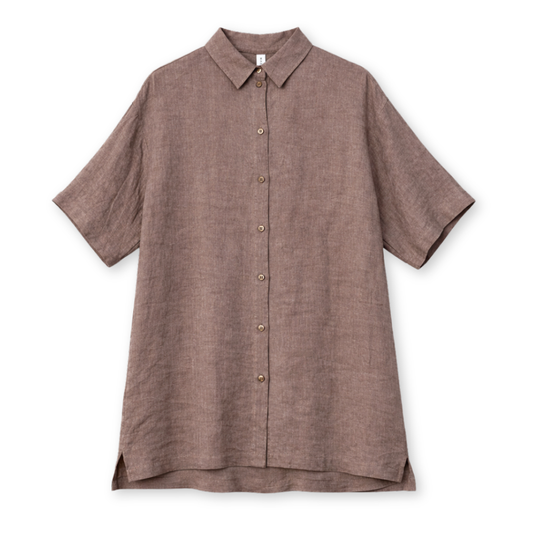 MAZINE || LINEN SHIRT DRESS GREY BROWN