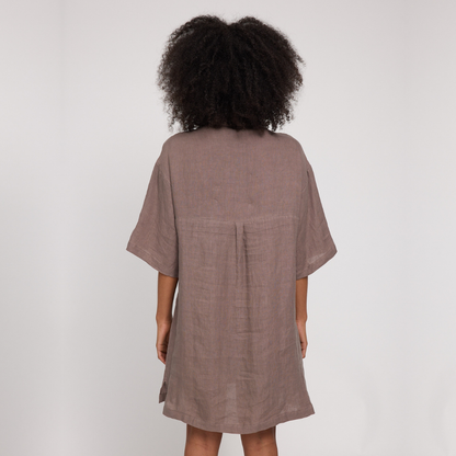 MAZINE || LINEN SHIRT DRESS GREY BROWN