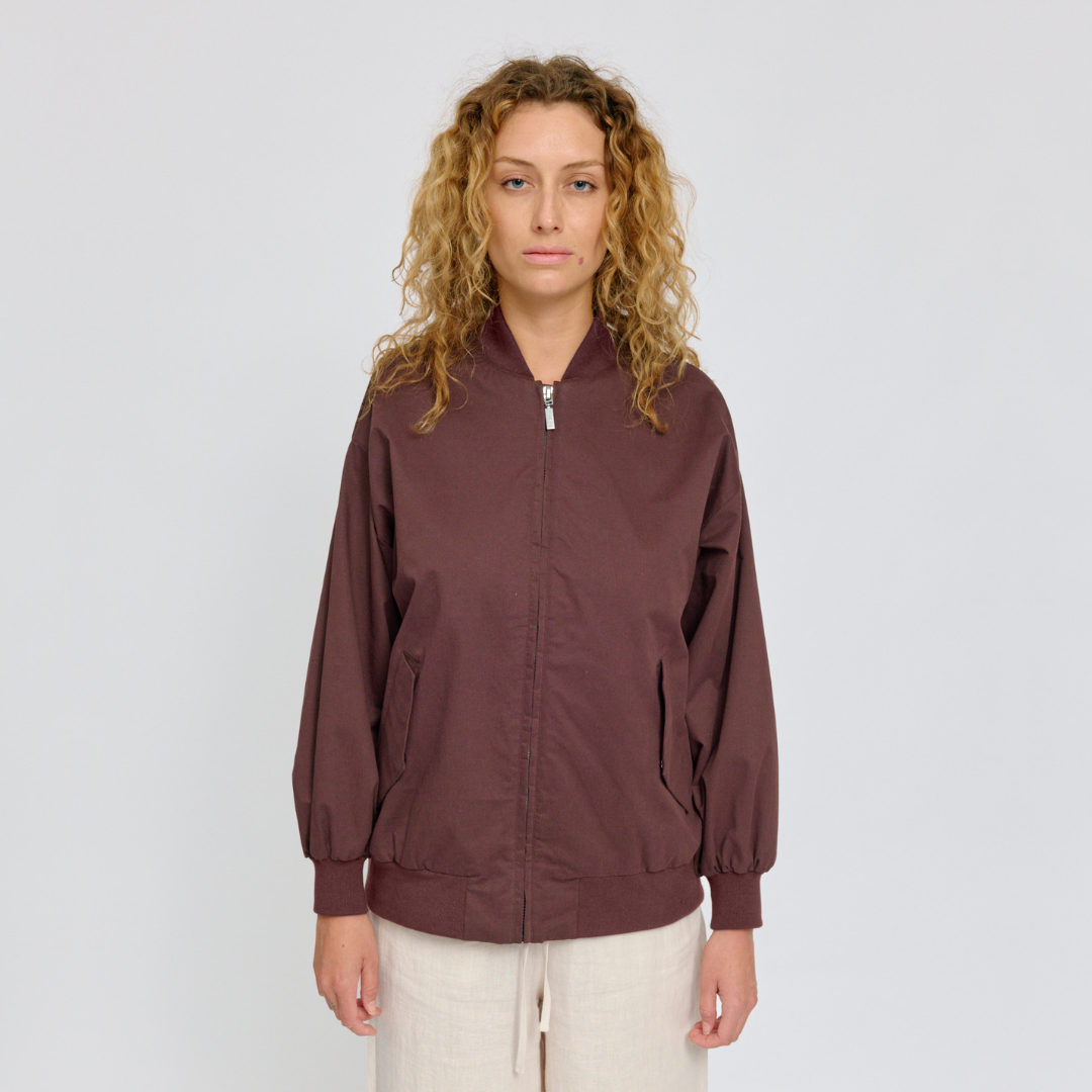 MAZINE || LOOSE FIT COTTON BOMBER DARK CHOCOLATE WOMAN