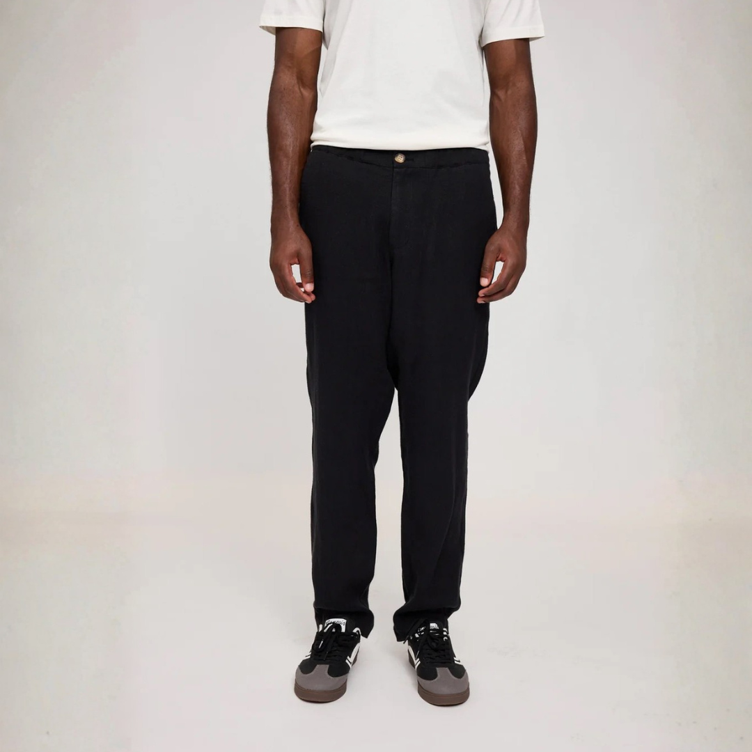 MAZINE || MENS REGULAR LINEN PANTS BLACK