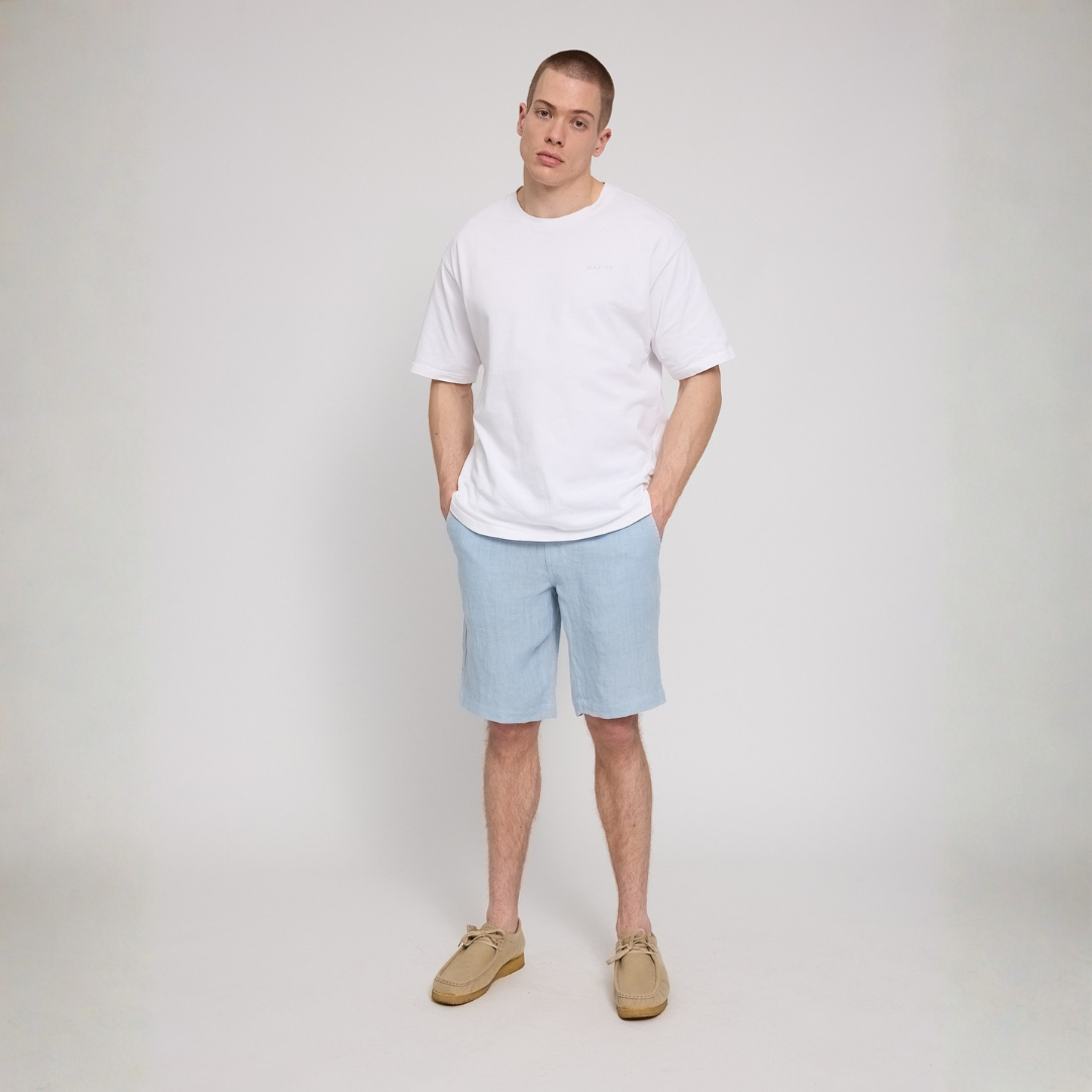MAZINE || MENS REGULAR LINEN SHORTS PASTEL BLUE