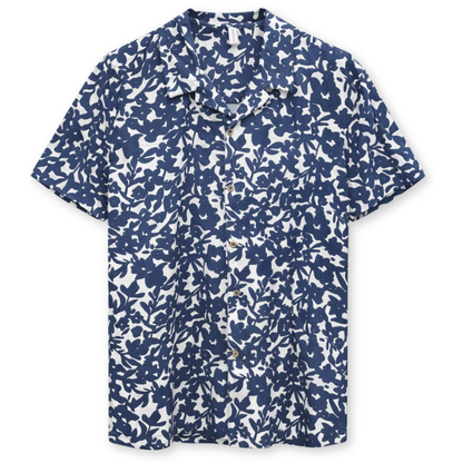 MAZINE || MENS RESORT SHIRT BLUE INDIGO/FLOWERS