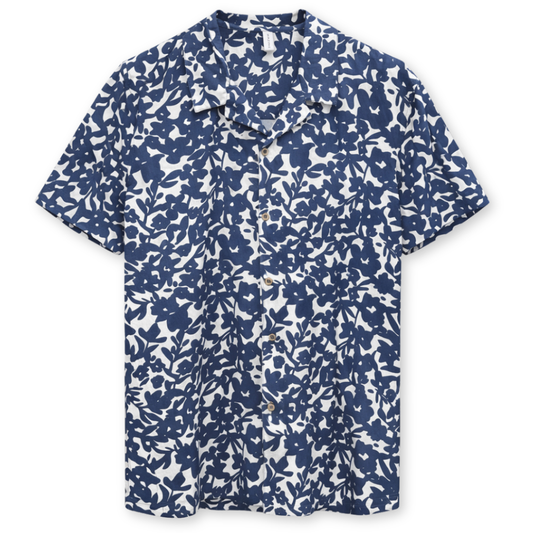 MAZINE || MENS RESORT SHIRT BLUE INDIGO/FLOWERS