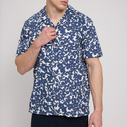 MAZINE || MENS RESORT SHIRT BLUE INDIGO/FLOWERS