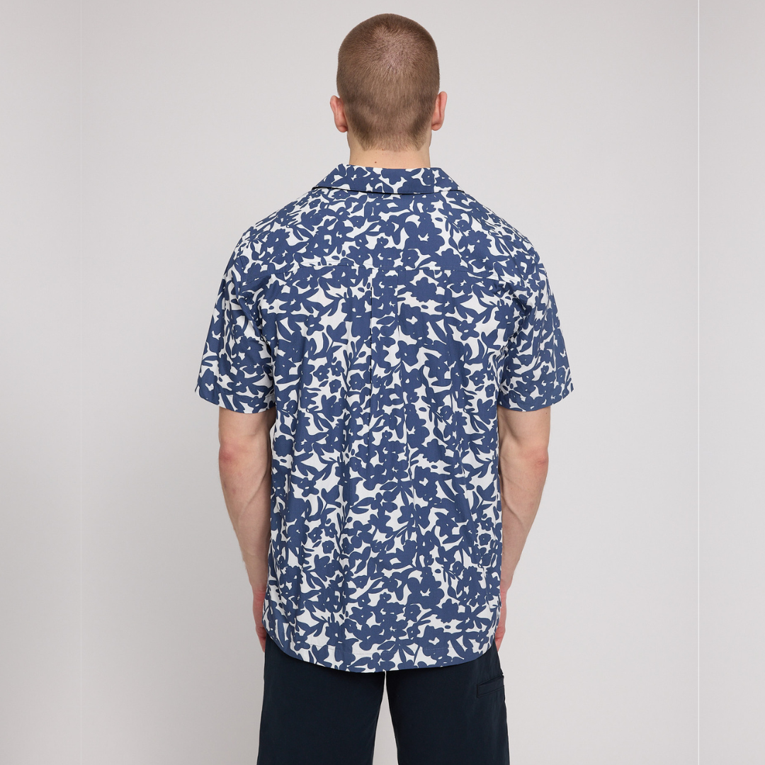 MAZINE || MENS RESORT SHIRT BLUE INDIGO/FLOWERS