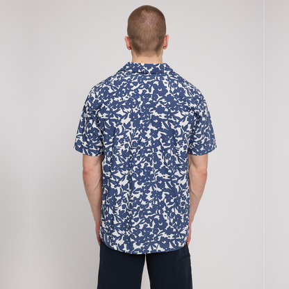 MAZINE || MENS RESORT SHIRT BLUE INDIGO/FLOWERS