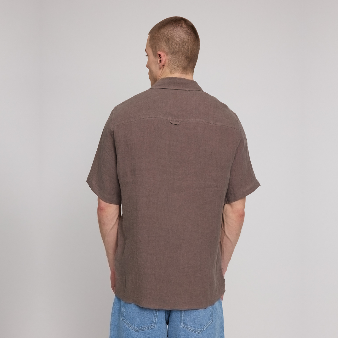MAZINE || MENS SHORTSLEEVE LINEN SHIRT GREY BROWN