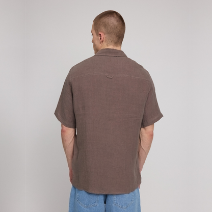 MAZINE || MENS SHORTSLEEVE LINEN SHIRT GREY BROWN