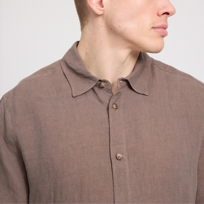 MAZINE || MENS SHORTSLEEVE LINEN SHIRT GREY BROWN