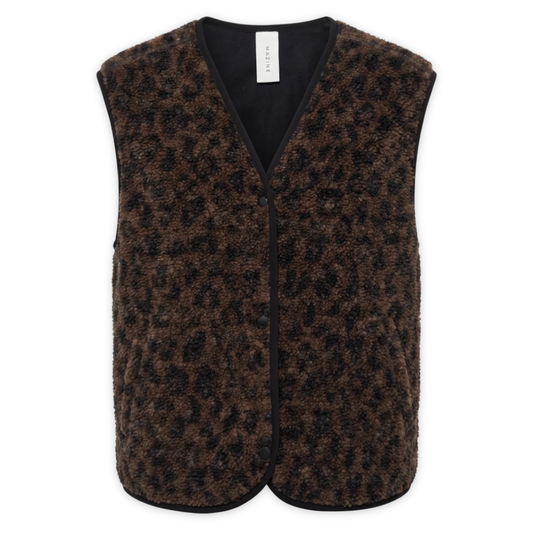 MAZINE || PRINTED TEDDY-FLEECE VEST CHOCOLATE BROWN/PRINTED