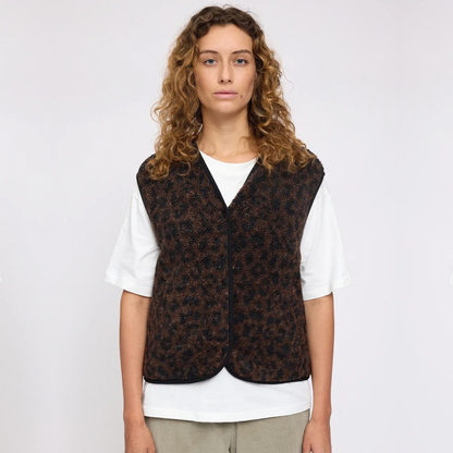 MAZINE || PRINTED TEDDY-FLEECE VEST CHOCOLATE BROWN/PRINTED
