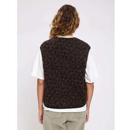 MAZINE || PRINTED TEDDY-FLEECE VEST CHOCOLATE BROWN/PRINTED