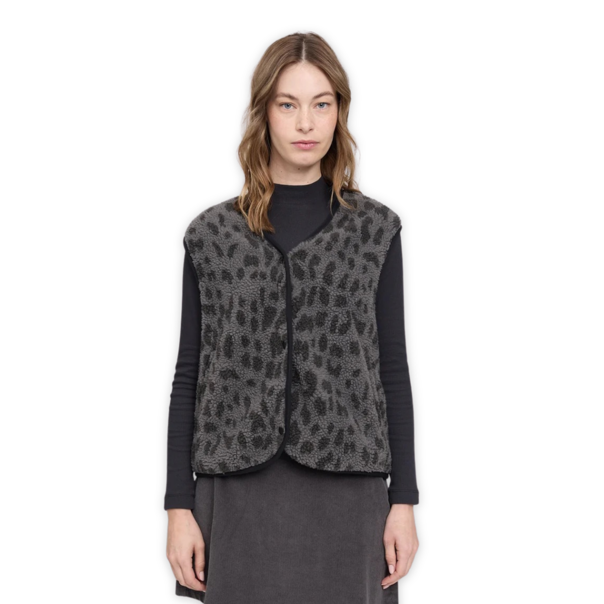 MAZINE || PRINTED TEDDY-FLEECE VEST GREY/PRINTED