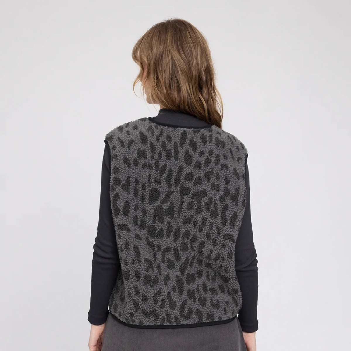 MAZINE || PRINTED TEDDY-FLEECE VEST GREY/PRINTED