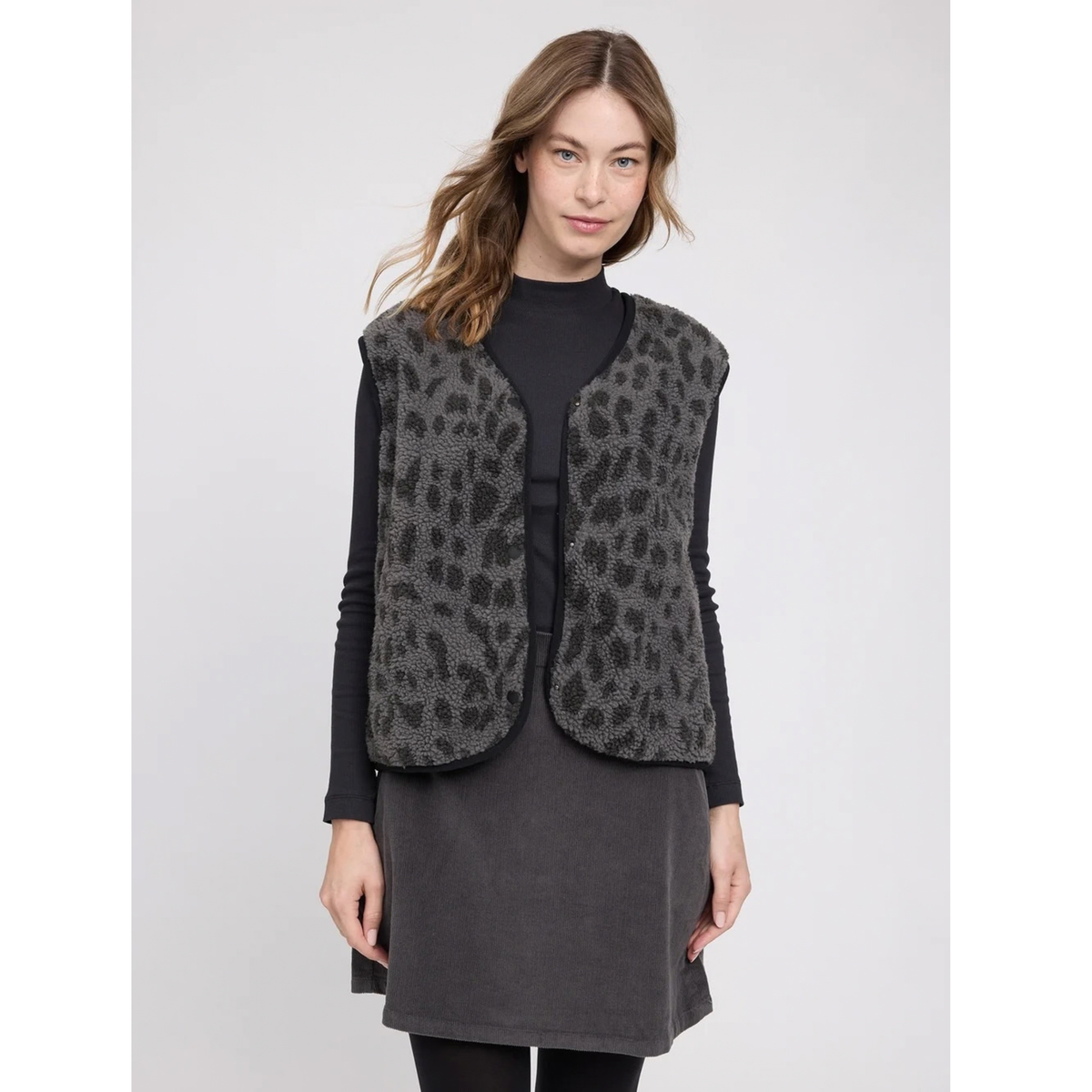 MAZINE || PRINTED TEDDY-FLEECE VEST GREY/PRINTED