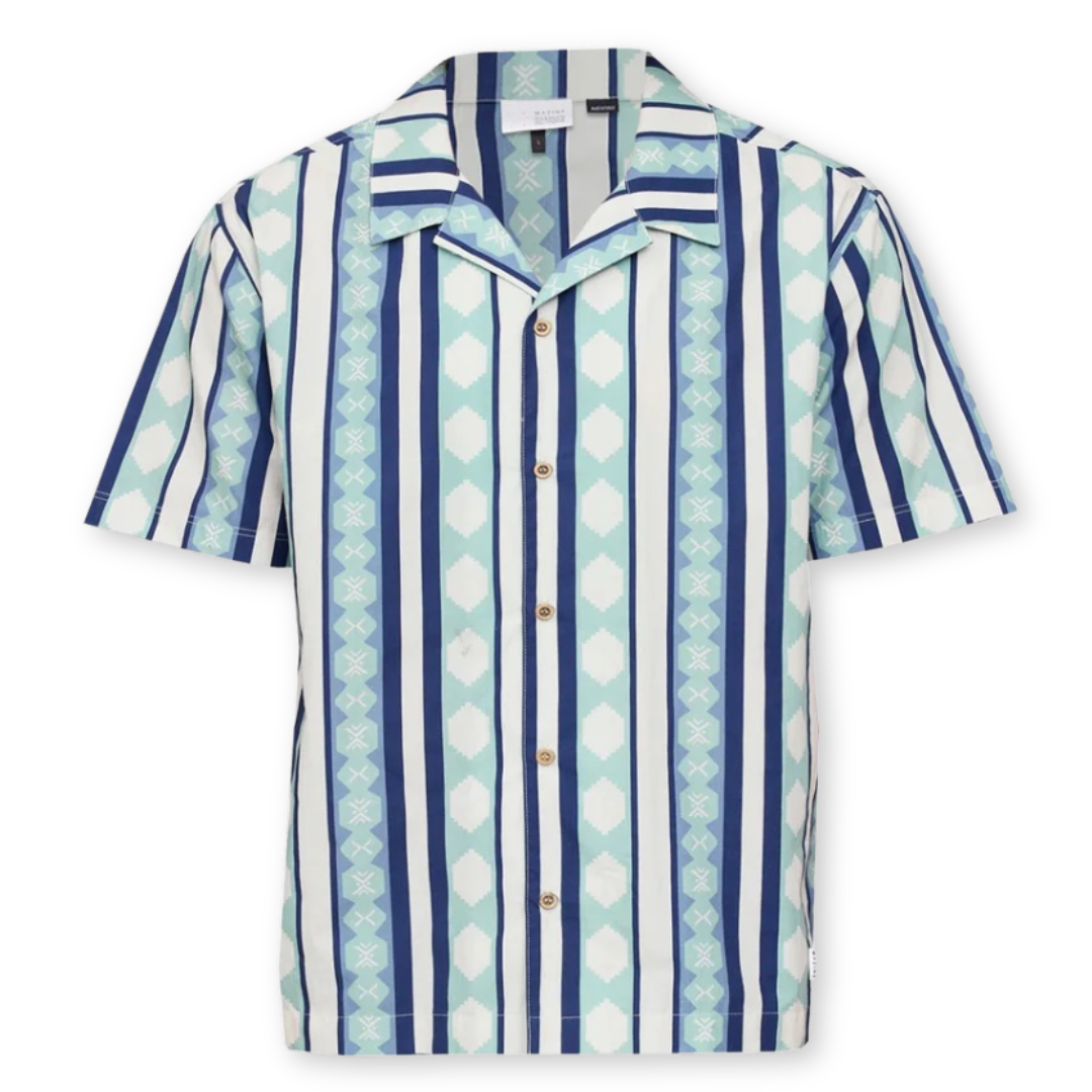 MAZINE || RESORT SHIRT ORGANIC COTTON DUSK BLUE RETRO STRIPES