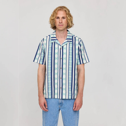 MAZINE || RESORT SHIRT ORGANIC COTTON DUSK BLUE RETRO STRIPES