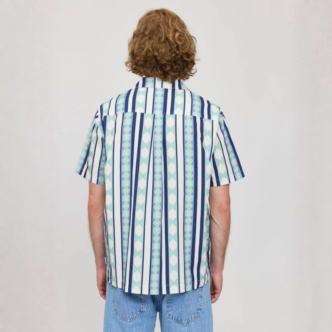MAZINE || RESORT SHIRT ORGANIC COTTON DUSK BLUE RETRO STRIPES