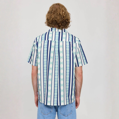 MAZINE || RESORT SHIRT ORGANIC COTTON DUSK BLUE RETRO STRIPES
