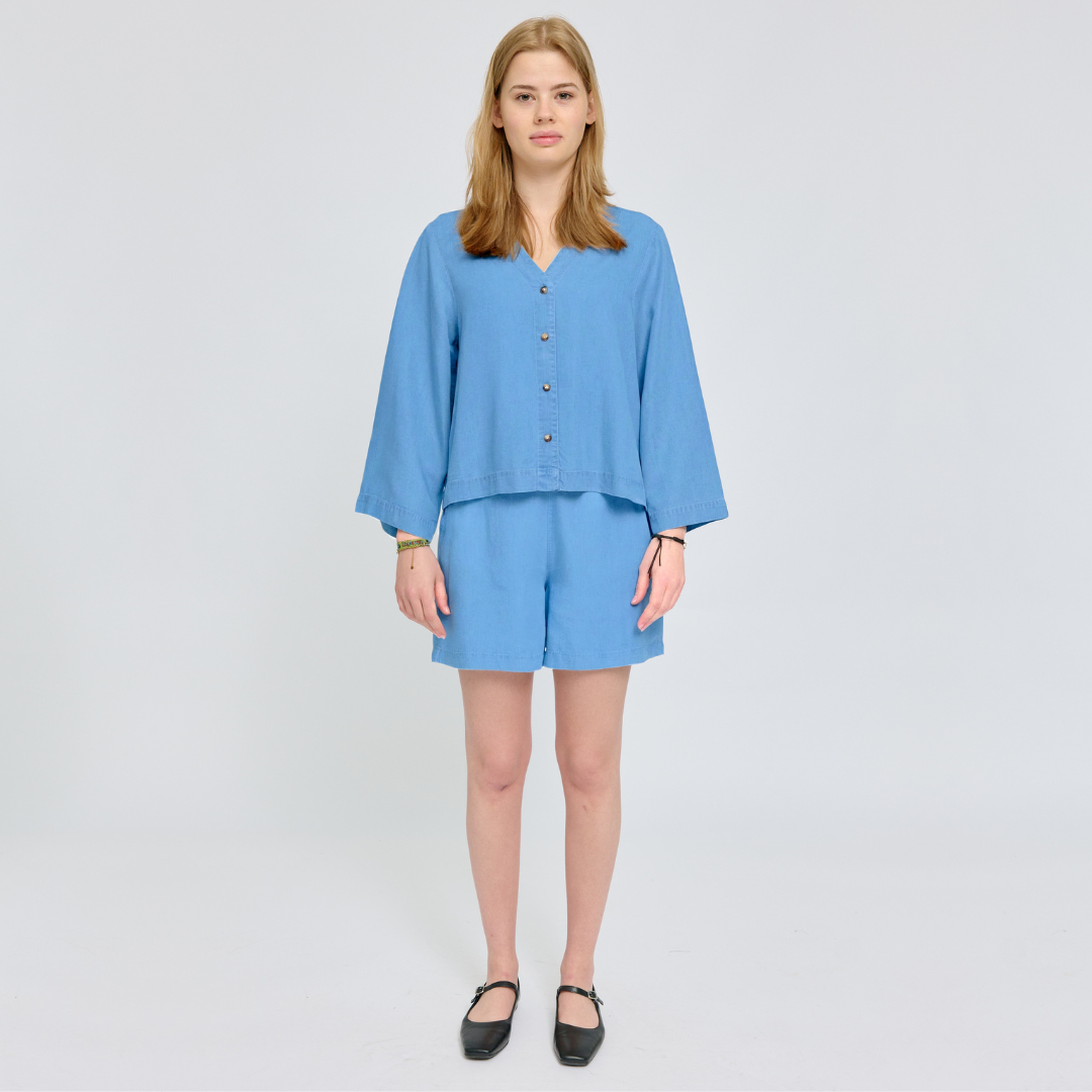 MAZINE || V-NECK TENCEL BLOUSE DARK BLUE WASH