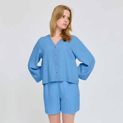 MAZINE || V-NECK TENCEL BLOUSE DARK BLUE WASH