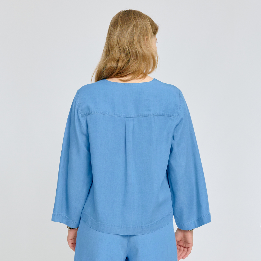 MAZINE || V-NECK TENCEL BLOUSE DARK BLUE WASH