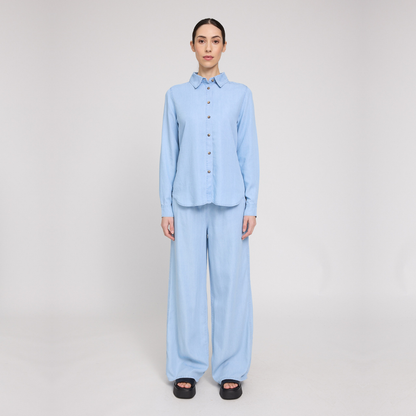MAZINE || WOMANS TENCEL SHIRT LIGHT BLUE WASH