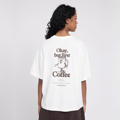 MAZINE || WOMEN BACK PRINT THEME T-SHIRT OFFWHITE/COFFEE